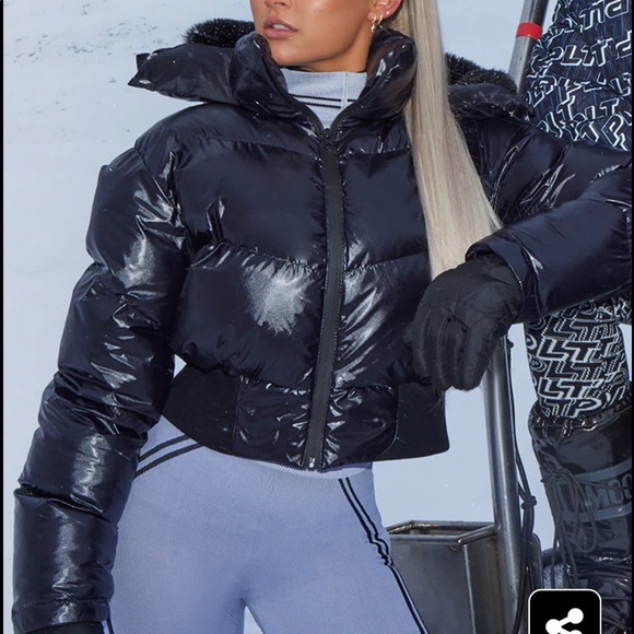 PrettyLittleThing Jackets & Coats Plt Black High Shine Ski Jacket